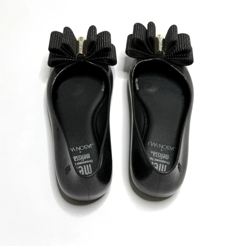 Melissa Space Love x Jason Wu Black Glitter Ballet Flat Shoes Girls US‎ 11 Bow